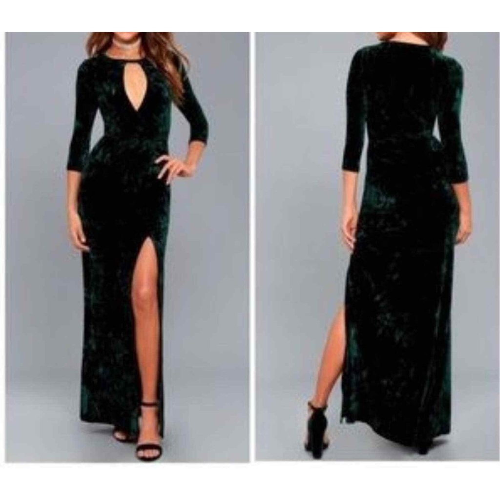 Lulus Womens Small Velvet Maxi Dress Keep Love Alive Forest Green Party Formal